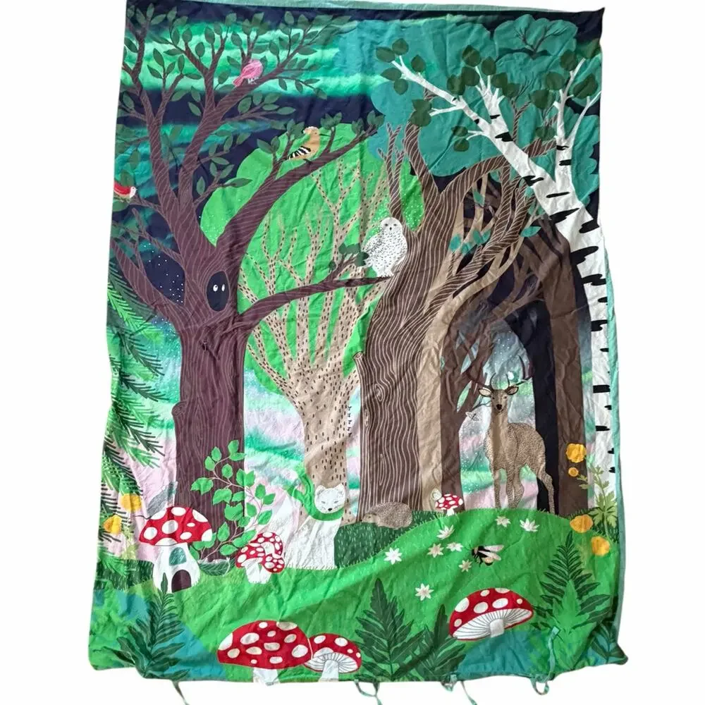 Ikea Skogsduva Twin Duvet Cover Woodland Forest Scene Deer Owl Mushroom Kid Bed